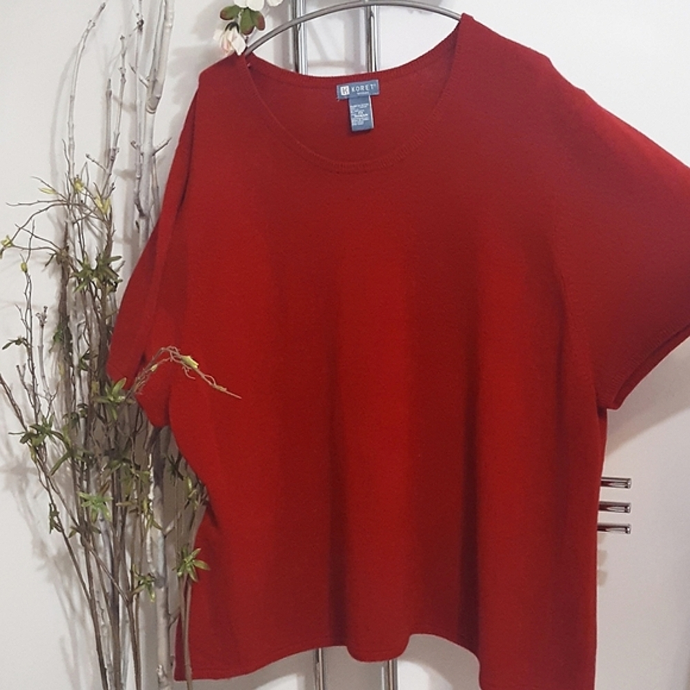 🔖Knit Top❤Red Short Sleeve Scoop Neck Top